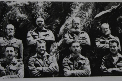 MARION 10 (April 1953-March 1954): Back (L-R) Cpl F. Rossow (Medic), C. Helberg (Radio Technician), W.J. Thiele (Diesel Mechanic), Johan P. Bothma (Meteorologist); Front: H.A. Tate (Radio Operator), C.F.N.G. Laurie (Radio Technician), Gerrit J. Prinsloo (Officer-in-Charge/Senior Meteorologist), G.J. Visser (Meteorologist), Photo taken by (therefor absent: G.J. Grundlingh (Cook).