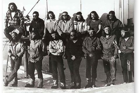 SANAE 21 (1980): Back (L-R) Martin Weilbach, Rob Key, Julian Scales, George Palmer, Garth Slabbert, Piet de Villiers, Gerhard Cilliers; Front: Hannes Kruger, Jon McChesney, JC Botha, Rassie Erasmus, Mike Richardson, Deon Meyer, Lindsay Lines.
